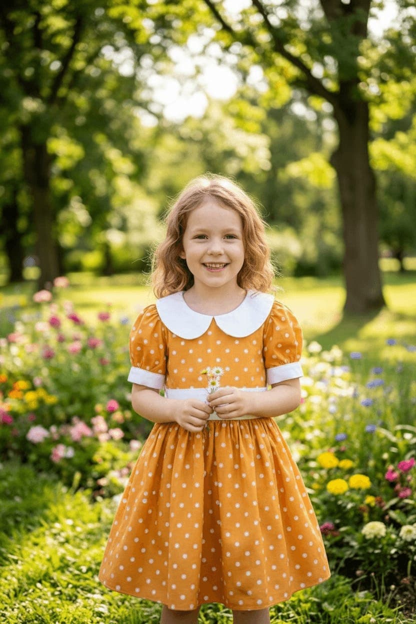 Mustard Polka Dot Dress β Premium Cotton Girls Dress