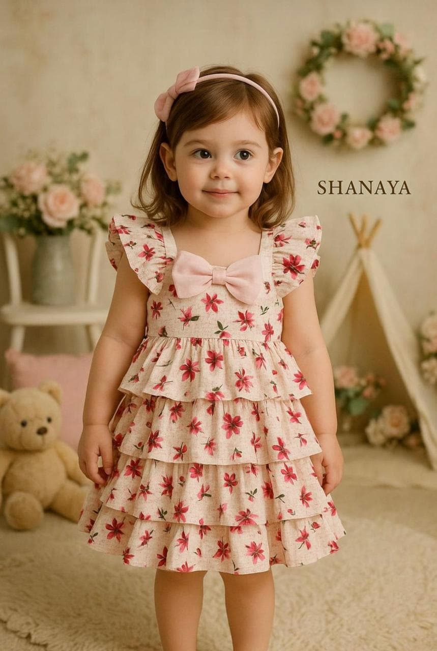 Pink Floral Dress with Bow β Premium Cotton Girls Dress