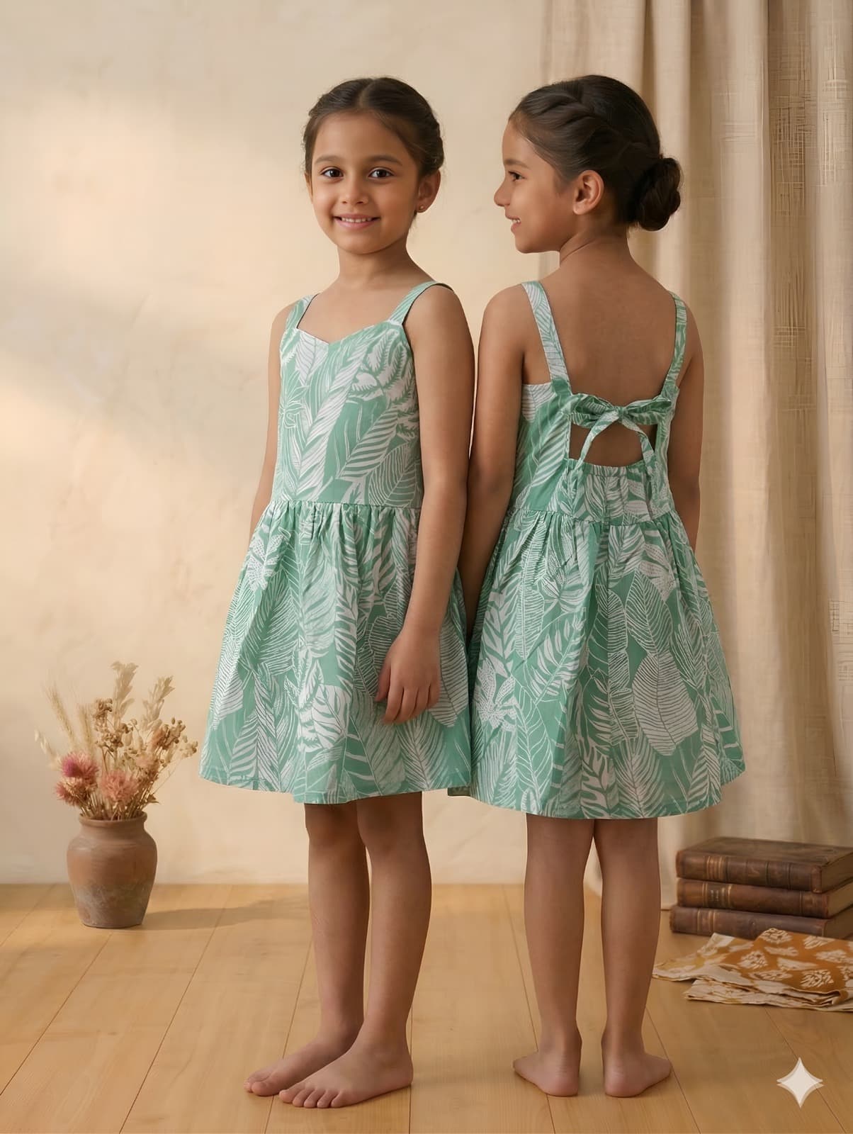 Premium Cotton Leaf Print Dress for Girls