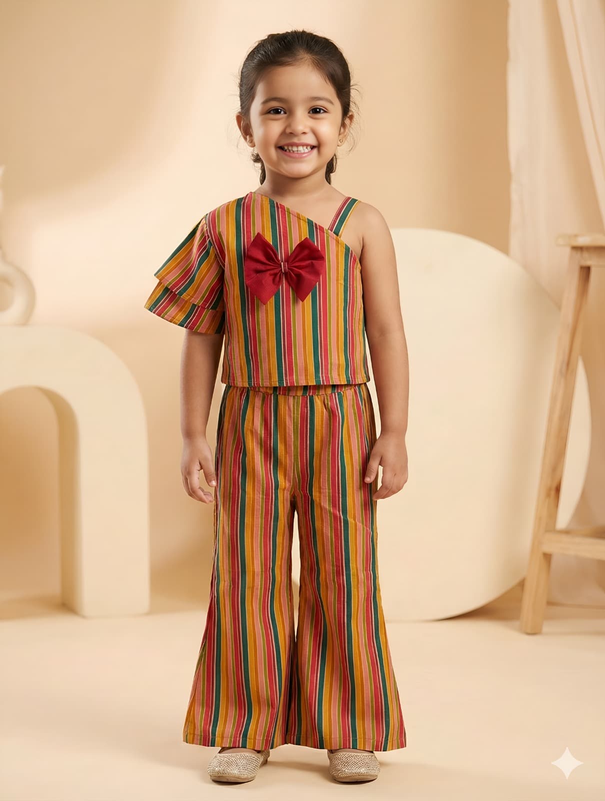 Girls One-Shoulder Striped Co-ord Set β Fun, Stylish & Full of Charm