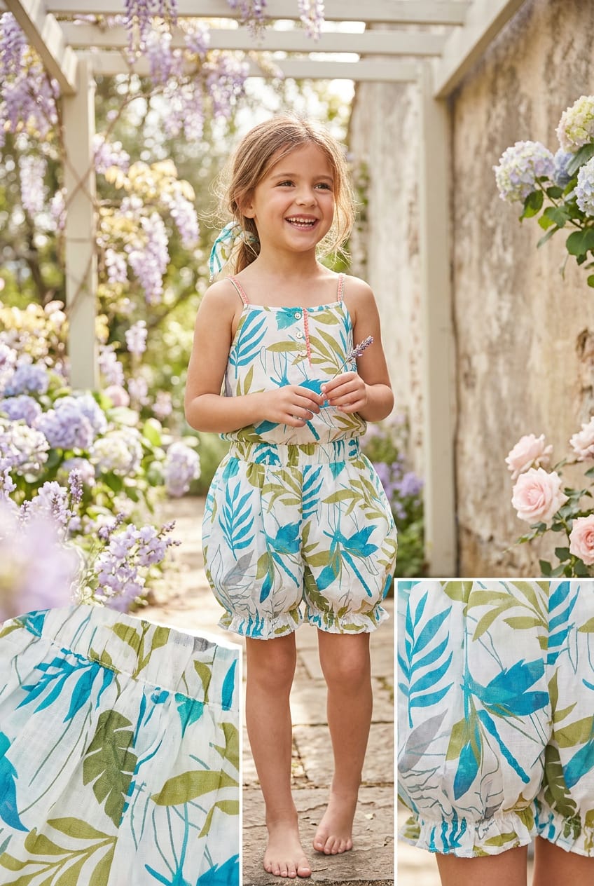 Girls Tropical Print crop top & Shortsβ Light, Playful & Summer-Ready