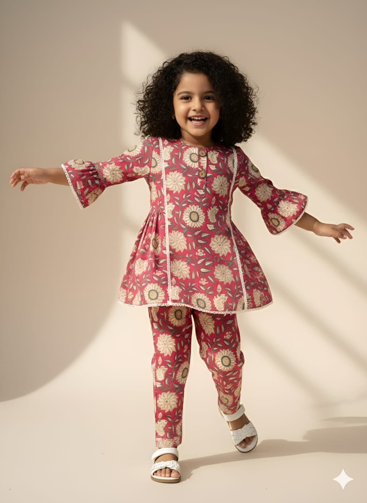 Girls Floral Peplum Co-ord Set β Peach colour