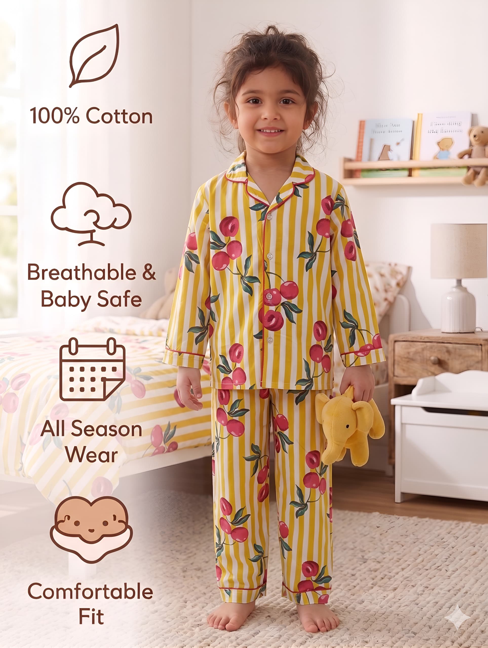 Cherry Bliss Premium Cotton- Yellow