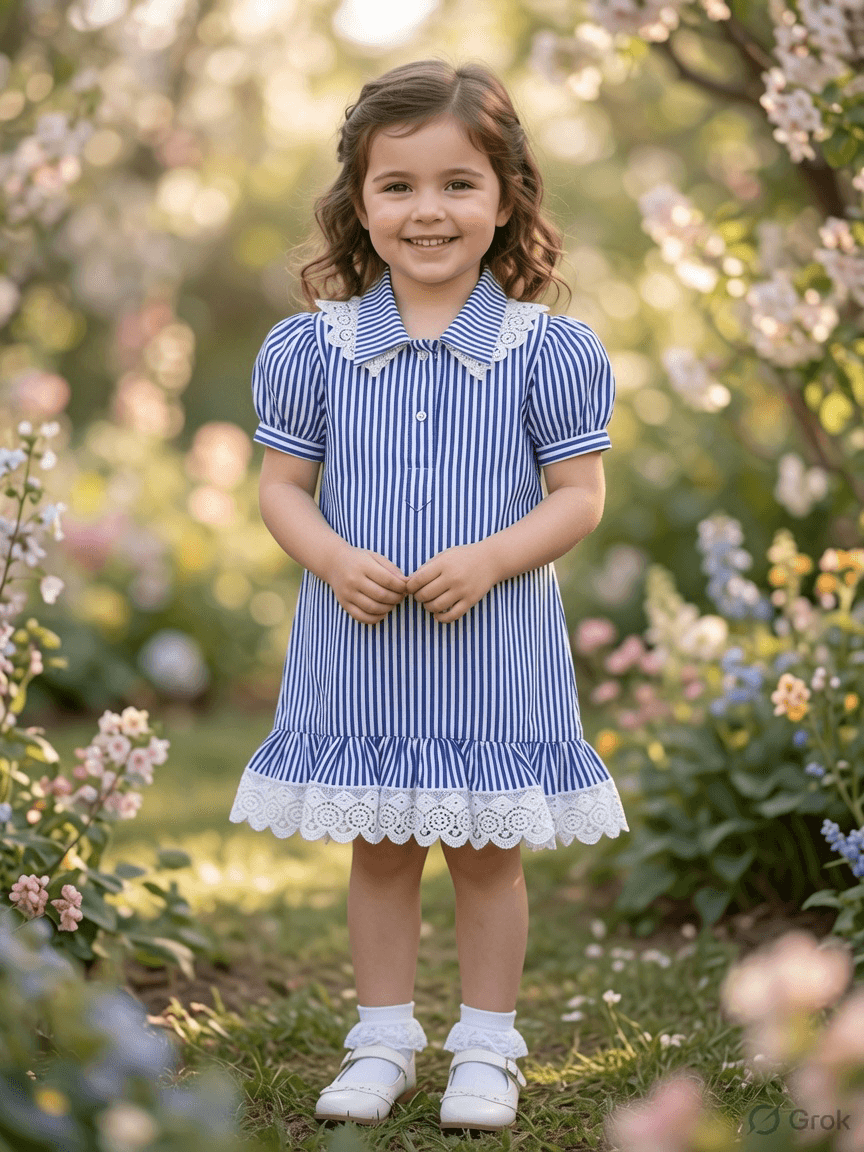 Classic Blue Stripe Premium Cotton Frock