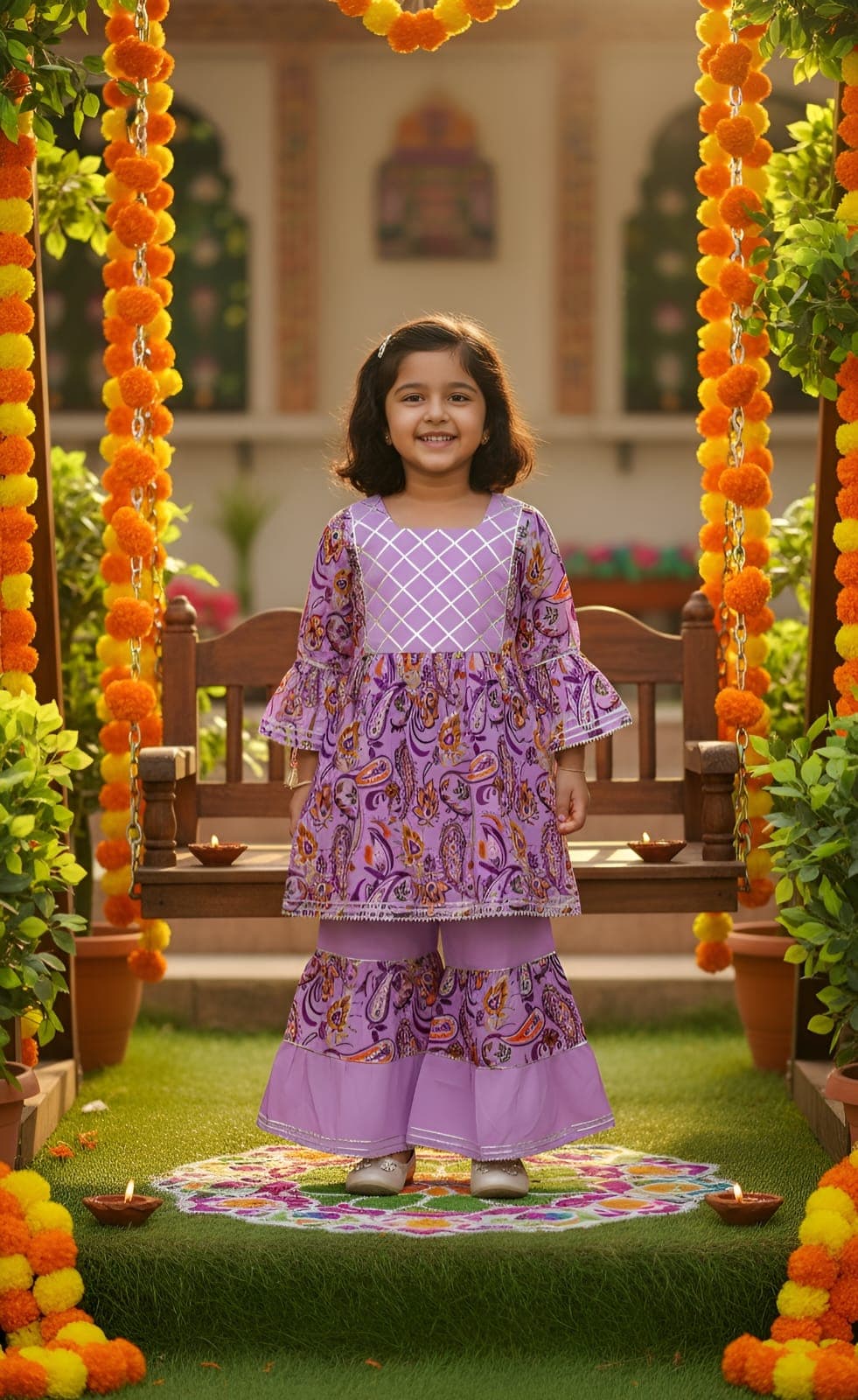 Festive Paisley Sharara Set for Girls