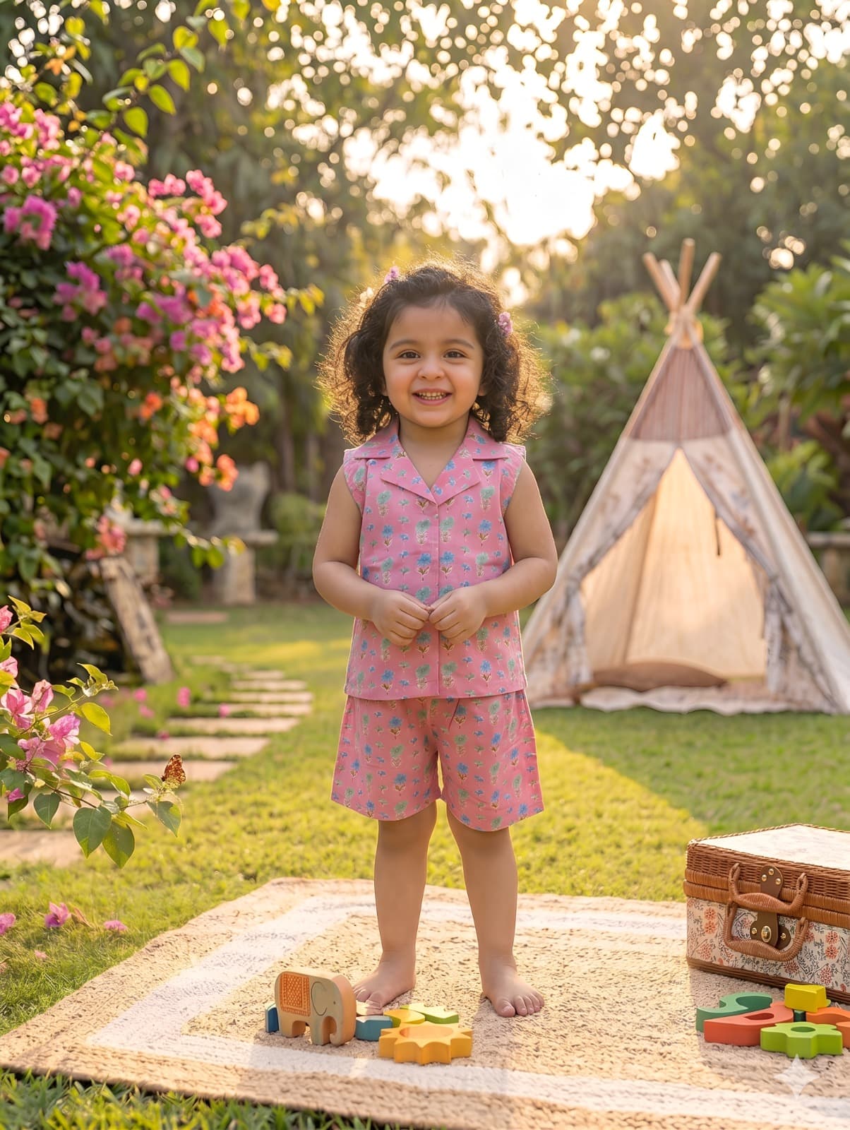 Girls Premium Cotton Co-ord Set β Pink Floral Print