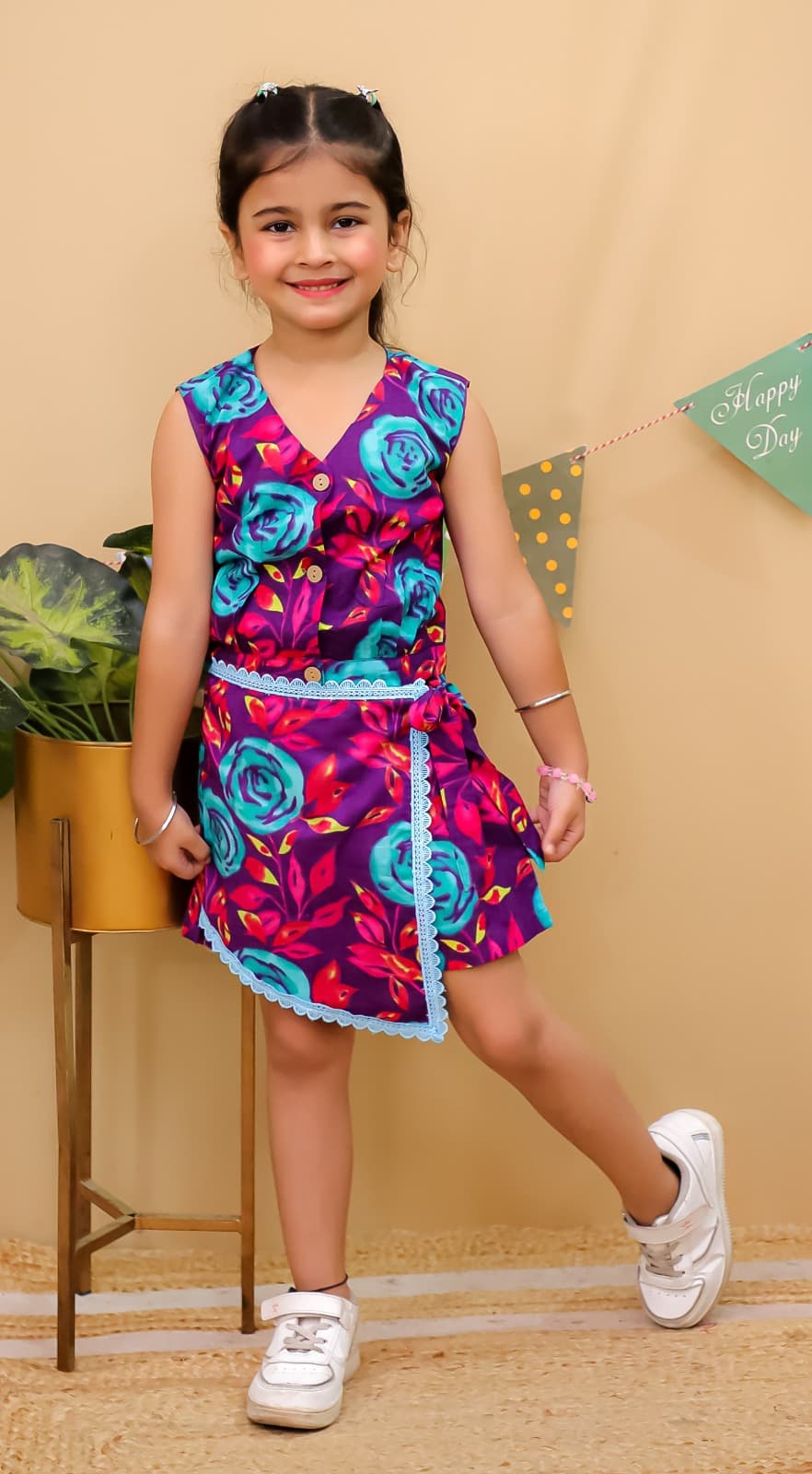 Girls Premium Cotton Floral Wrap Co-ordset
