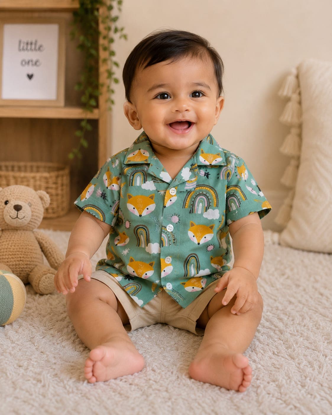 Baby Boys Fox Print Cotton Shirt