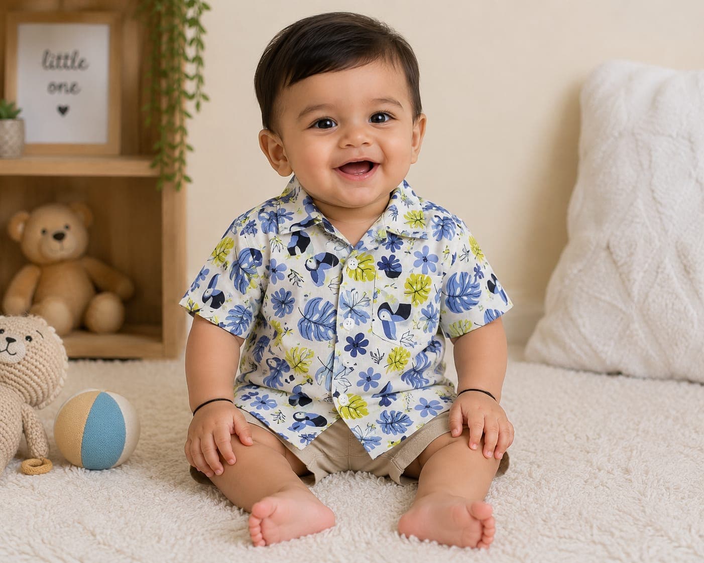 Baby Boys Tropical Print Cotton Shirt