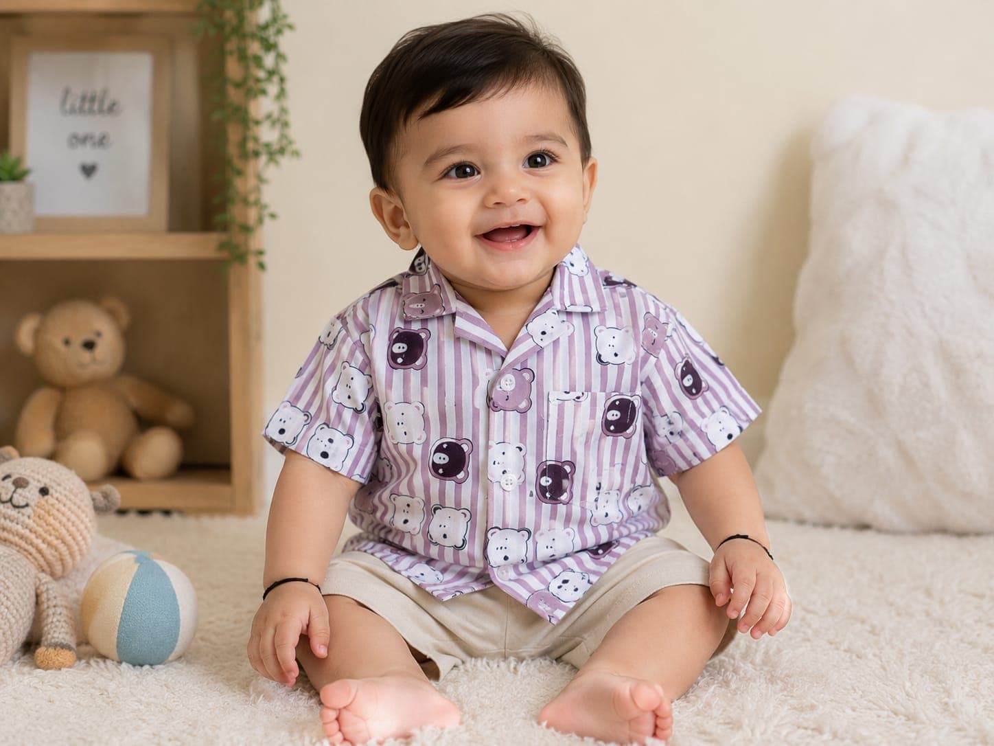 Baby Boys Bear Print Cotton Shirt