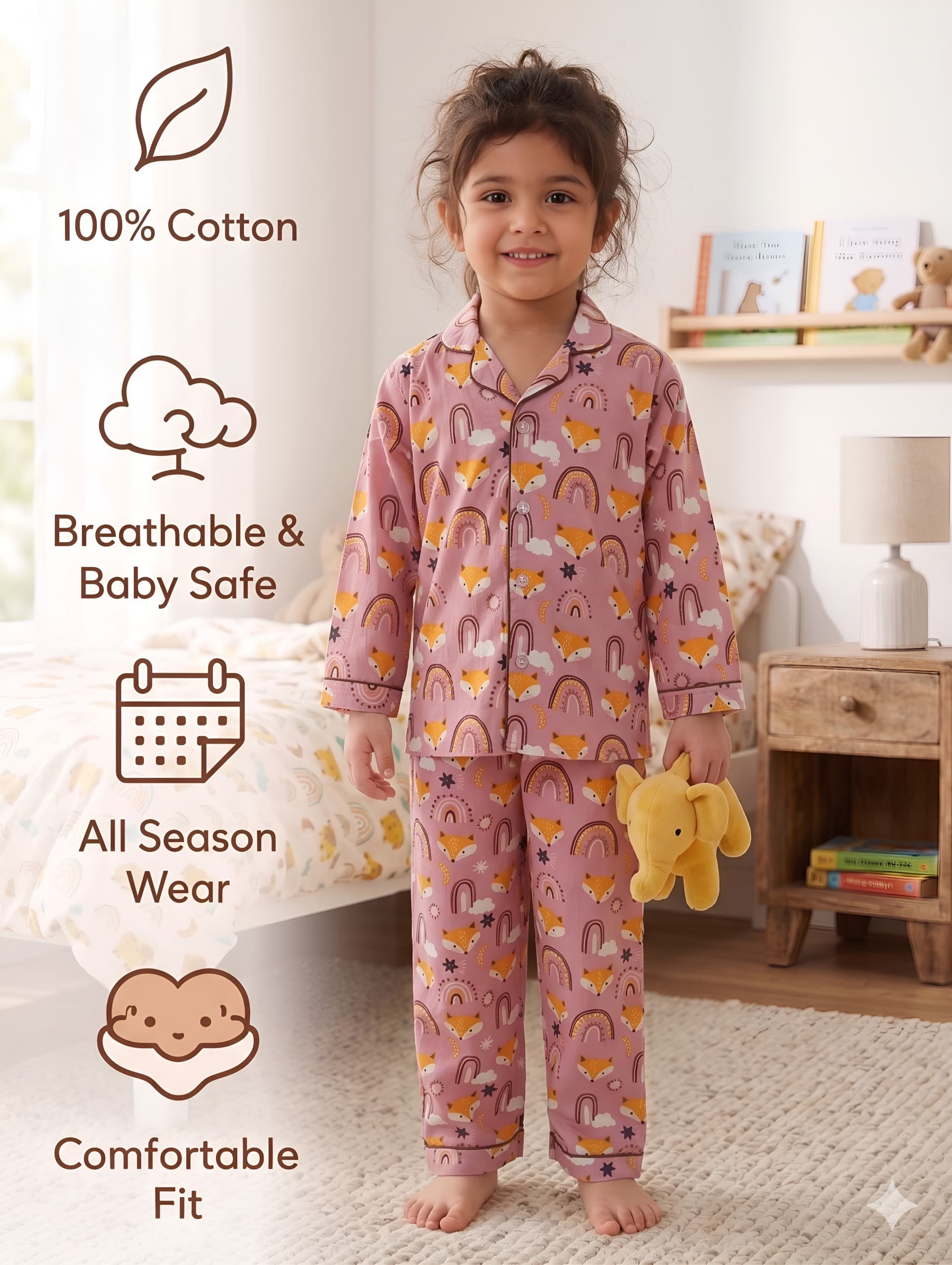 Kids Night Suit full set- Pink