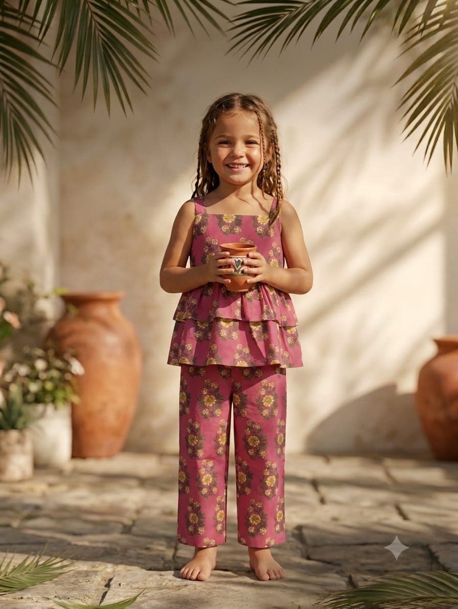 Girls Floral Tiered Co-ord Set β Sweet, Festive & Elegant