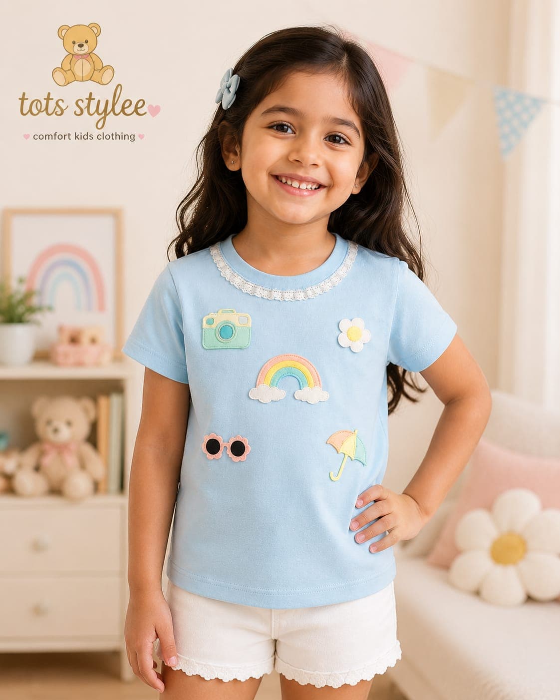 Pastel AppliquΓ© Cotton Girls T-Shirt