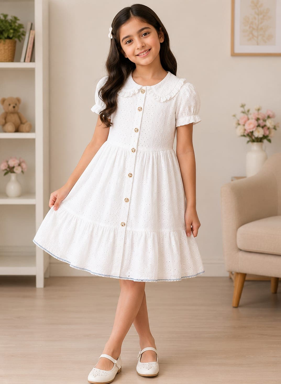 White Broderie Cotton Dress