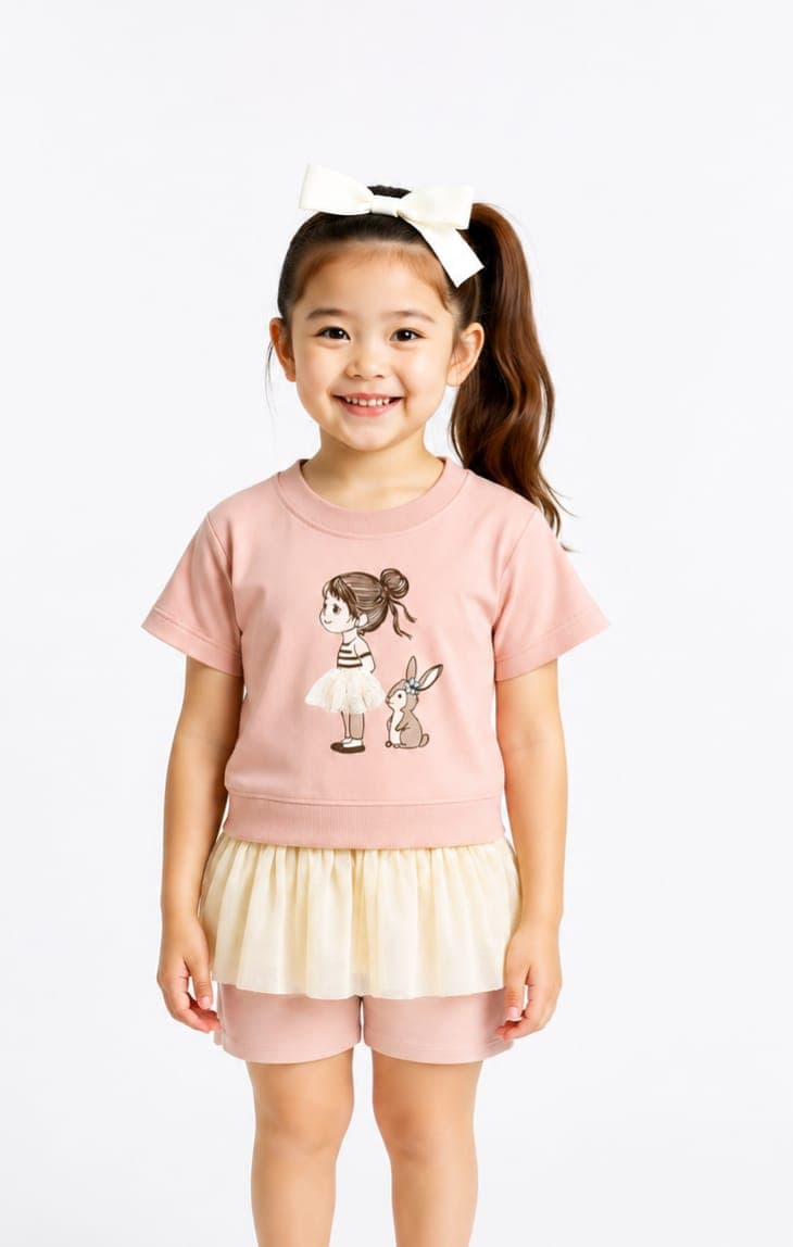 Bunny Print Tulle Girl' s T-shirt