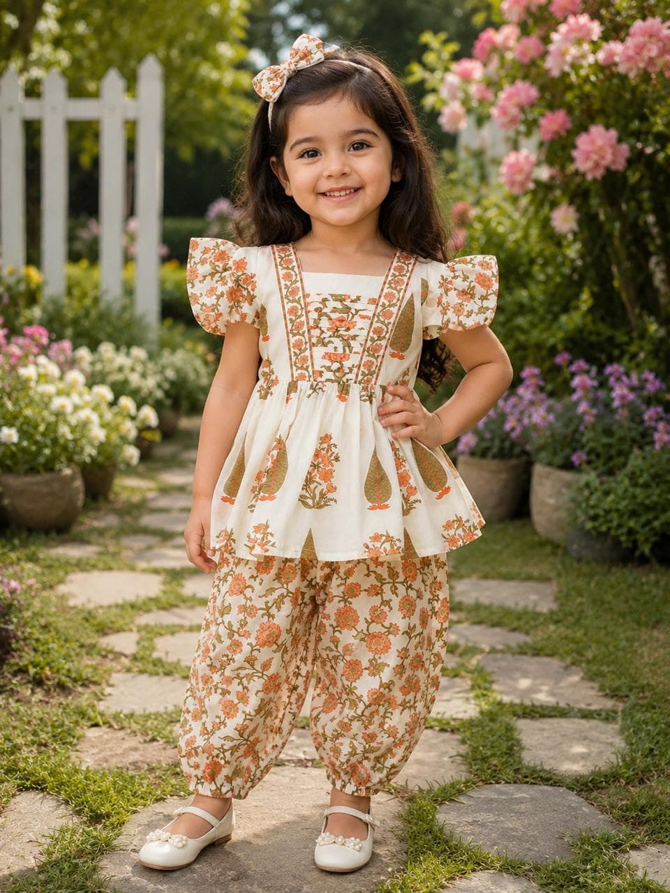 Ivory Floral Peplum Top & Pant Co-ord Set