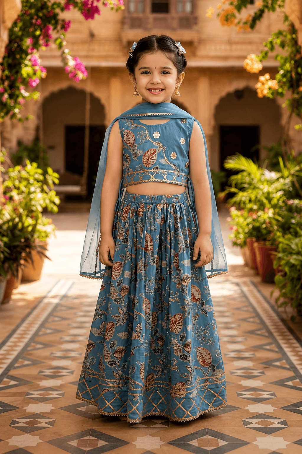 Sky Blue Floral Lehenga Set