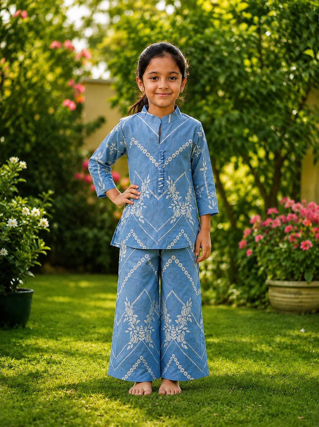 Sky Blue Printed Kurta & Palazzo Set